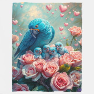 Couverture Polaire Parrot bleu et bébés