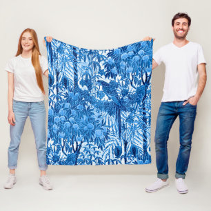 Couverture Polaire Parrot dans un cadre de jungle, Indigo bleu et bla