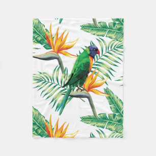 Couverture Polaire Parrot Orange Vert Et Fleurs Oranges