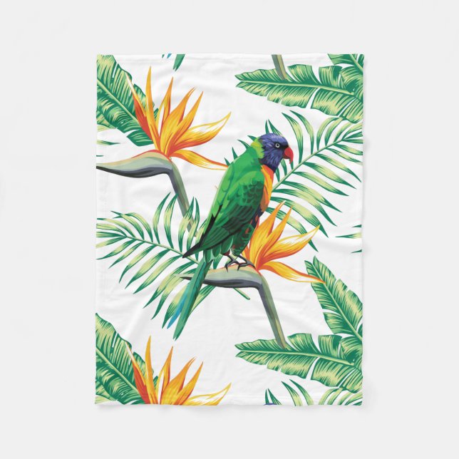 Couverture Polaire Parrot Orange Vert Et Fleurs Oranges (Devant)