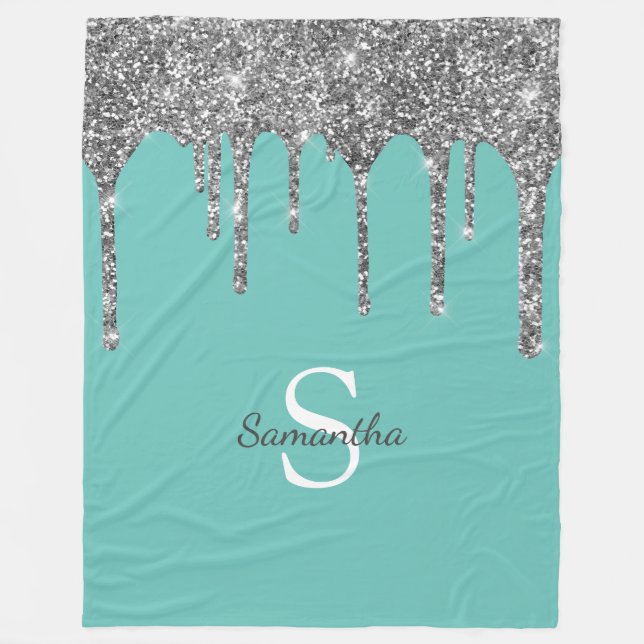 Couverture Polaire Parties scintillant Argent Lumineuse Nom Turquoise (Devant)