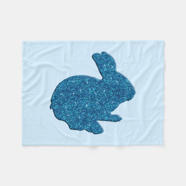 Couverture Polaire Parties scintillant bleue Silhouette Bunny Blanche (Devant (Horizontal))