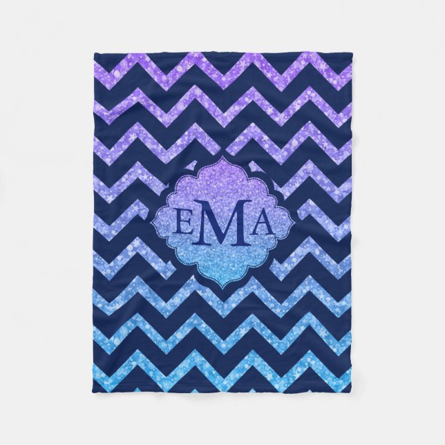 Couverture Polaire Parties scintillant colorée Blue Chevron Zigzag Mo (Devant)