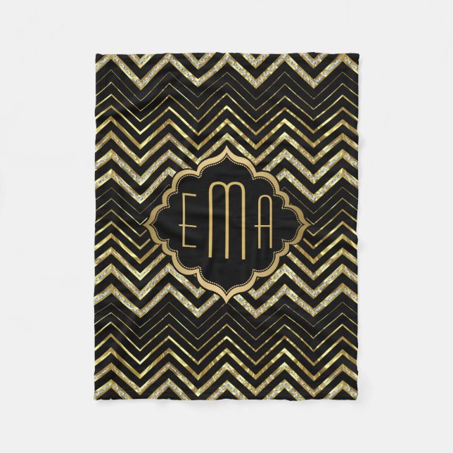 Couverture Polaire Parties scintillant d'or monogramme et Motif Zigza (Devant)