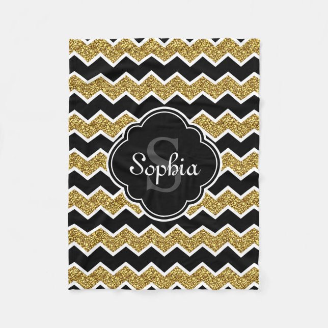 Couverture Polaire Parties scintillant en or noir blanc Motif Chevron (Devant)