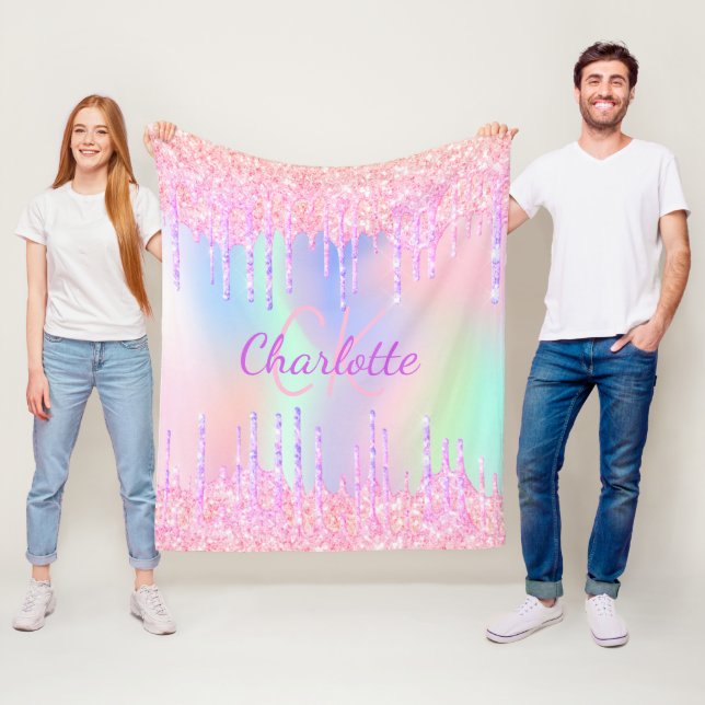 Couverture Polaire Parties scintillant holographique rose violet nom  (En situation)