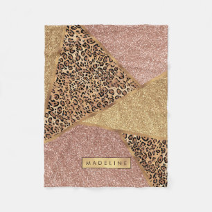 Couverture Polaire Parties scintillant Leopard de Motif rouge Rose g