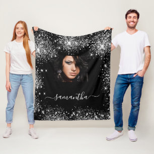 Couverture Polaire Parties scintillant photo personnalisée en argent 