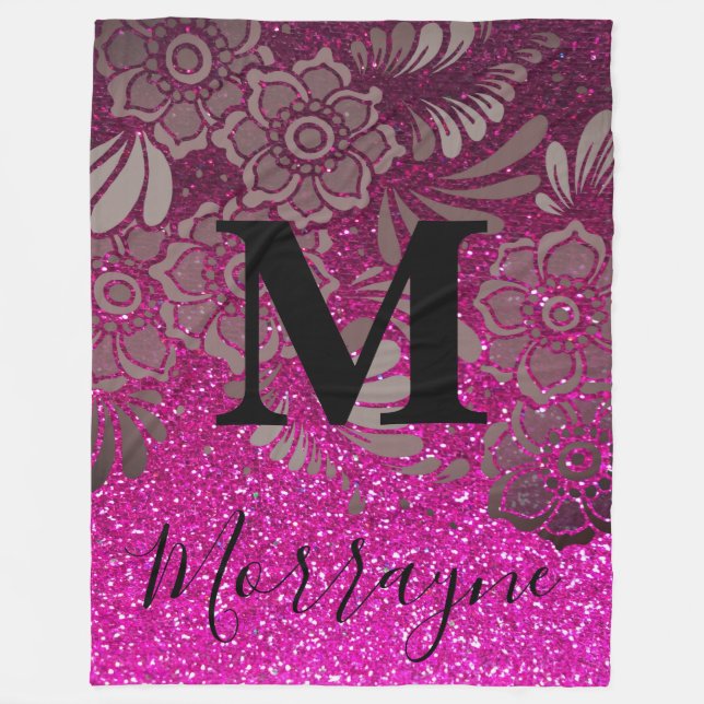 Couverture Polaire Parties scintillant rose chaud Ombre Boho Chic Flo (Devant)