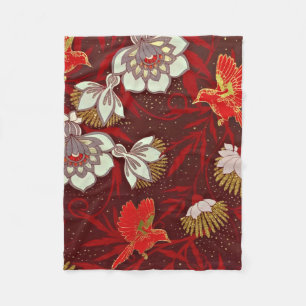 Couverture Polaire Parties scintillantes rouges de fleurs d'oiseau