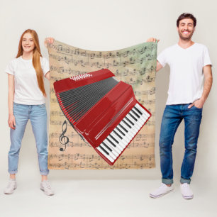 Couverture Polaire Partition vintage avec un Accordéon rouge