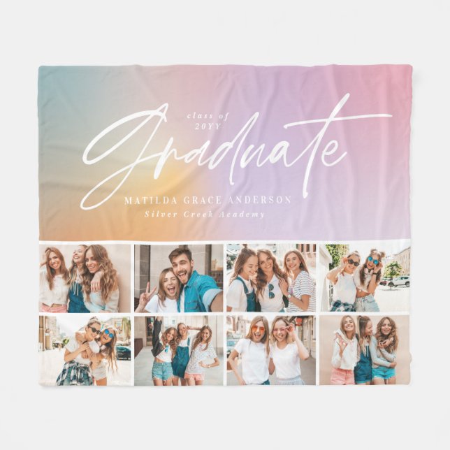 Couverture Polaire Pastel arc-en-ciel girly multi photo diplômé (Devant (Horizontal))