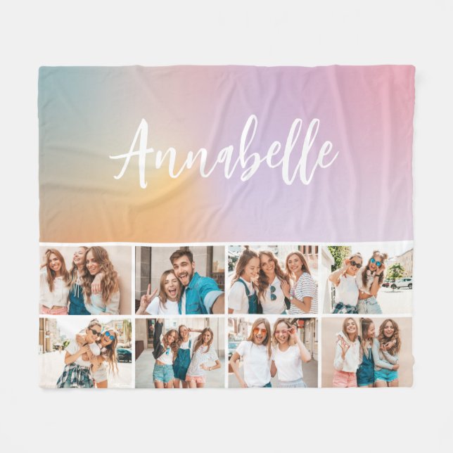 Couverture Polaire Pastel arc-en-ciel monogramme simple multi photo f (Devant (Horizontal))