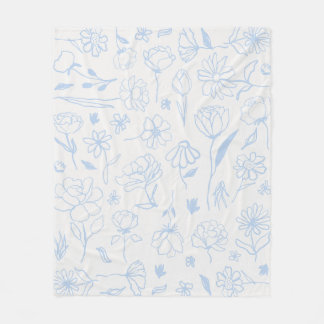 Couverture Polaire Pastel Bleu Abstrait Flore Patt d'Art Botanique d'