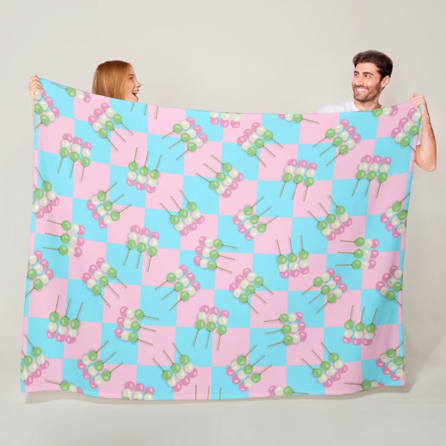 Couverture Polaire Pastel bleu rose À damiers Dango Blanche polaire (En situation)
