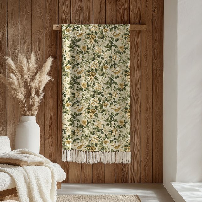Couverture Polaire Pastel Botanical Blanket Sage Green Gold Elegance (Pastel Botanical Blanket Sage Green Gold Elegance)