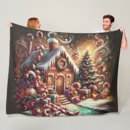 Couverture Polaire Pastel Dessin Noël Maison en pain d'épices