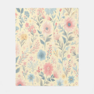 Couverture Polaire Pastel Floral rose & bleu sur jaune clair
