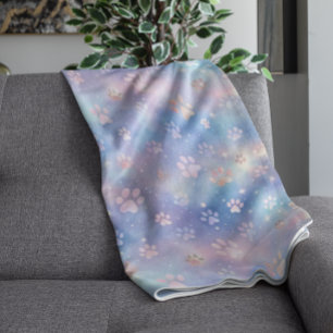 Couverture Polaire Pastel Galaxy Empreintes de pattes - Cute Cosmic P