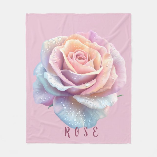 Couverture Polaire Pastel Iridescent Rose & Dewdrops Romantic (Devant)