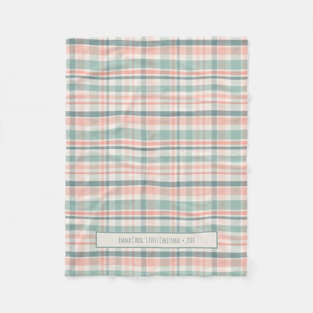 Couverture Polaire Pastel Plaid Baby's First Christmas (Devant)