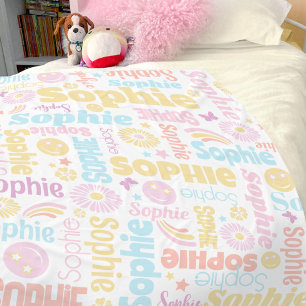 Couverture Polaire Pastel preppy smilie faces star nom personnalisé S
