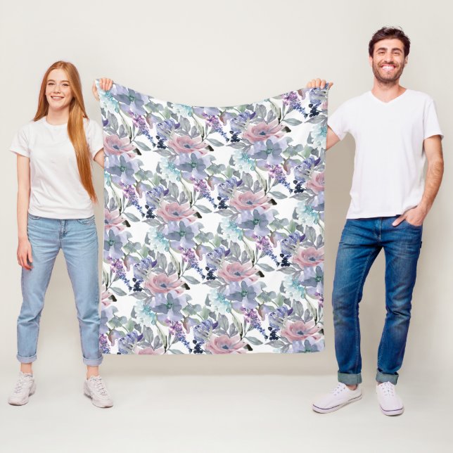 Couverture Polaire Pastel rose violet bleu-bleu-bleu floral (En situation)
