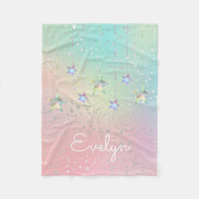 Couverture Polaire Pastel tourbillonne holographique étoiles et ruban (Devant)
