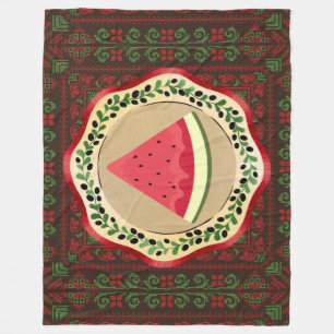 Couverture Polaire pastèque sur plaque d'olive avec tatreez palestini