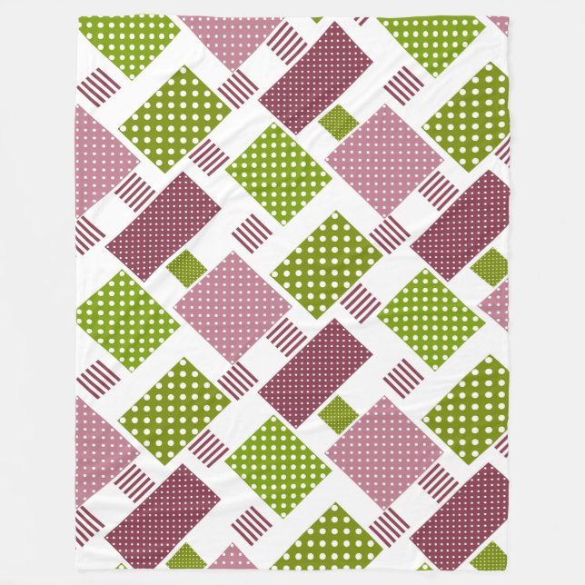 Couverture Polaire Patchwork brun vert pois dos blanc (Devant)