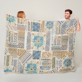 Couverture Polaire Patchwork Ethnique Jetée Blanche