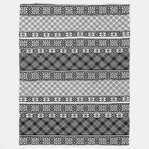 Couverture Polaire Patchwork rayé noir et blanc avec dentelle
