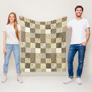 Couverture Polaire Patchwork Vintage rustique Motif couette Brown bei