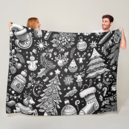 Couverture Polaire Pâte Noir Blanc Dessin Noël Motif Vacances