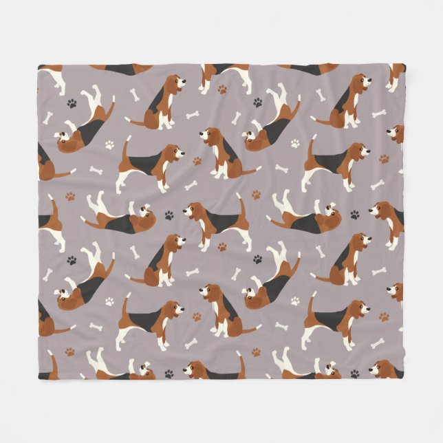 Couverture Polaire Pâtes et os Beagle mignons Gris (Devant (Horizontal))