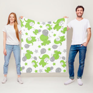 Couverture Polaire Pattern of Green Elephants, Cute Elephants, stars
