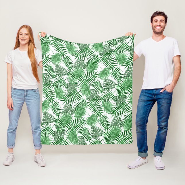 Couverture Polaire Paume vert tropical Feuille Aquarelle d'été Art (En situation)
