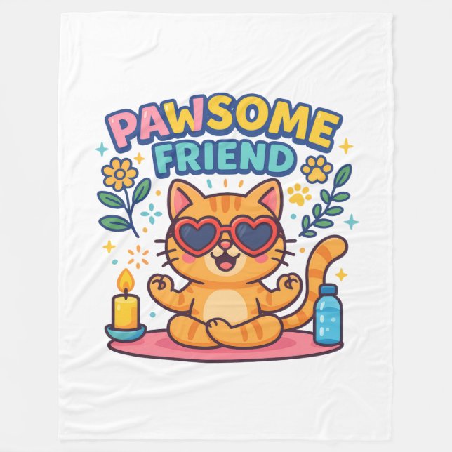 Couverture Polaire Pawsitive Vibes with Pawsome friend Cute Cat Lover (Devant)