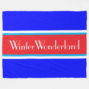 Couverture Polaire PAYS DES MERVEILLES D'HIVER Rayures Bleu Royal Rou
