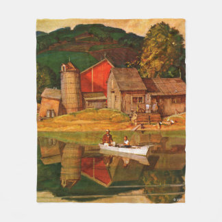 Couverture Polaire Paysage d'étang de ferme par Mead Schaeffer