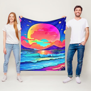 Couverture Polaire Paysage Marin de Coucher de Soleil Vibrant