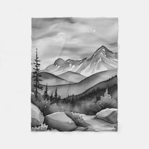 Couverture Polaire Paysage noir et blanc peinture de montagnes