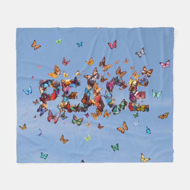 Couverture Polaire PEACE Blue Sky Butterflies | Motivational Hope Joy (Devant (Horizontal))