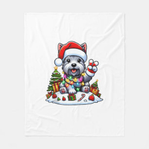 Couverture Polaire Peace Hand Scottish Terrier Christmas Lights Femme