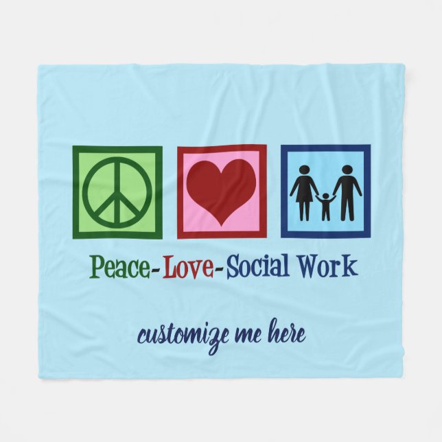 Couverture Polaire Peace Love Social Work Custom Blue Social Worker (Devant (Horizontal))