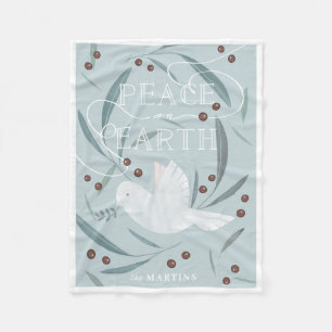 Couverture Polaire Peace on Earth White Dove Light Blue Holiday