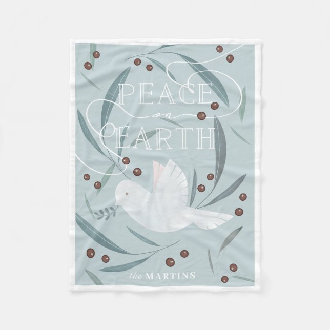 Couverture Polaire Peace on Earth White Dove Light Blue Holiday (Devant)