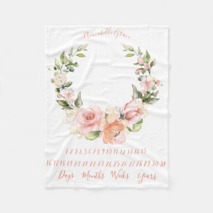 Couverture Polaire Peachy Coral Rose Wreath mensuel Baby Milestone