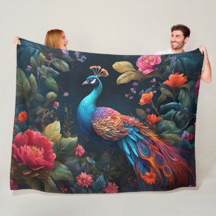 Couverture Polaire Peacock dans un jardin Rose coloré