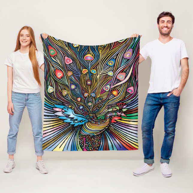 Couverture Polaire Peacock étonnant en Huichol Style Art (En situation)